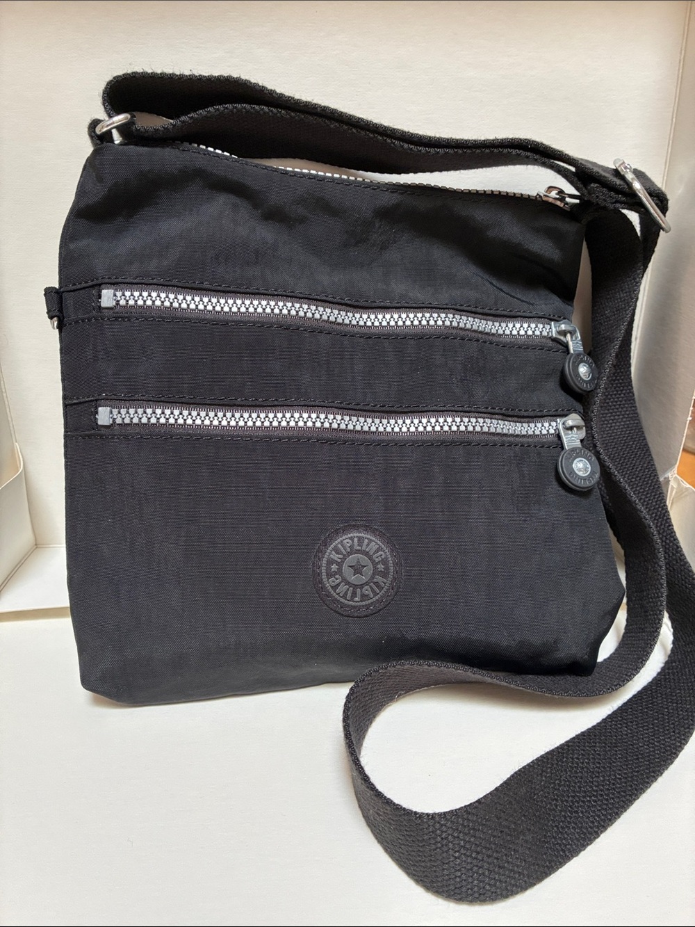 Kipling Black Nylon Messenger Crossbody Bag